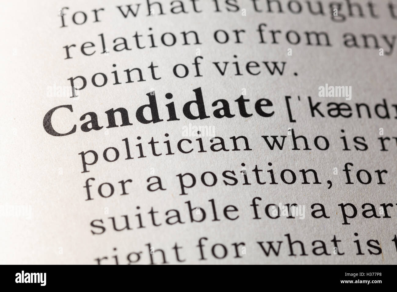 Fake Dizionario, definizione del dizionario della parola candidato. Foto Stock