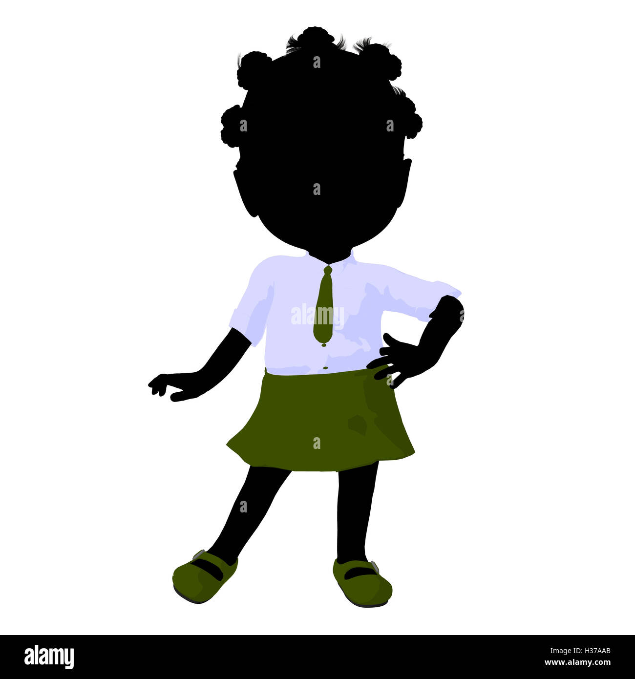 Poco African American School girl illustrazione Silhouette Foto Stock