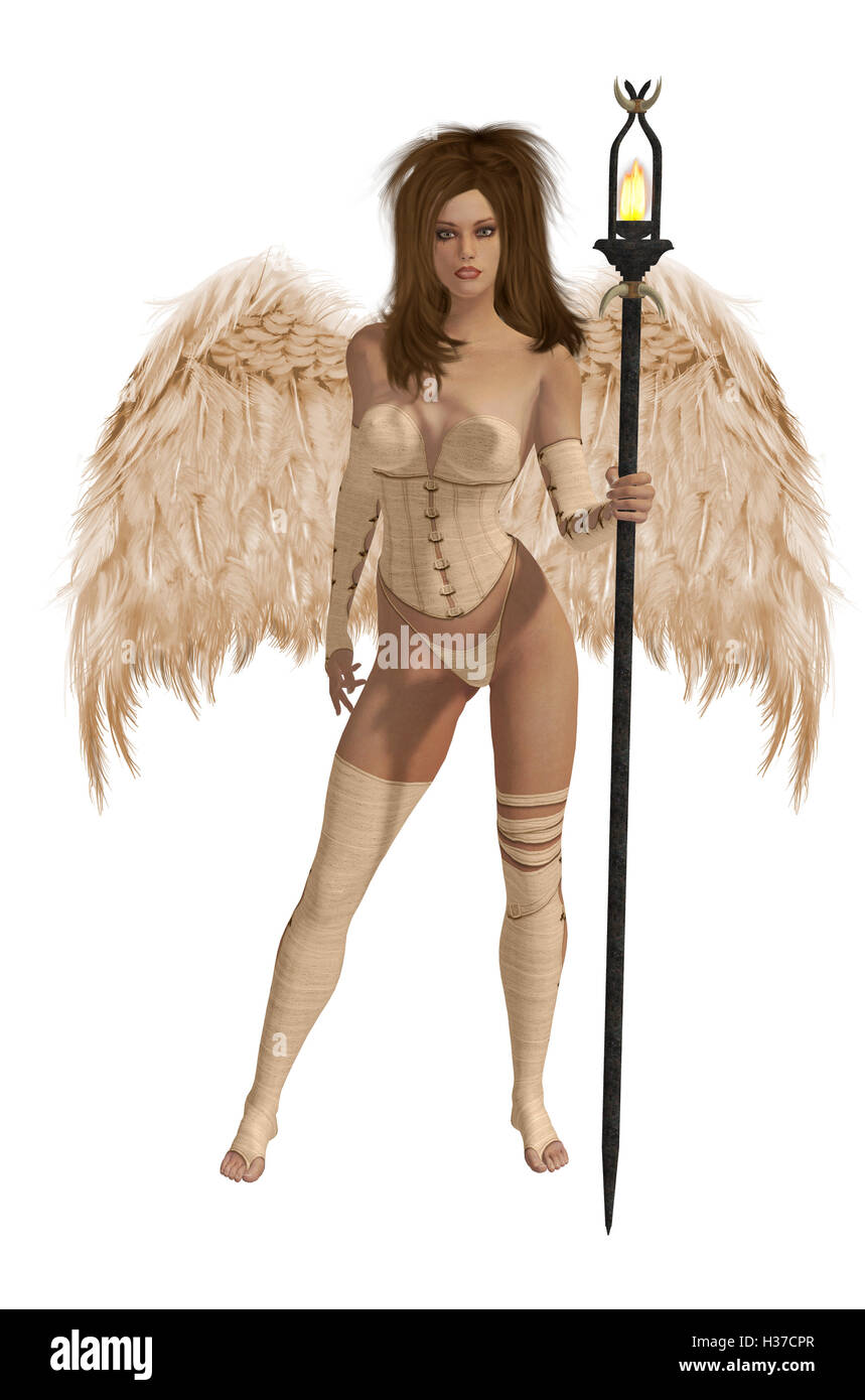 Il beige angelo alato con Brunette capelli Foto Stock