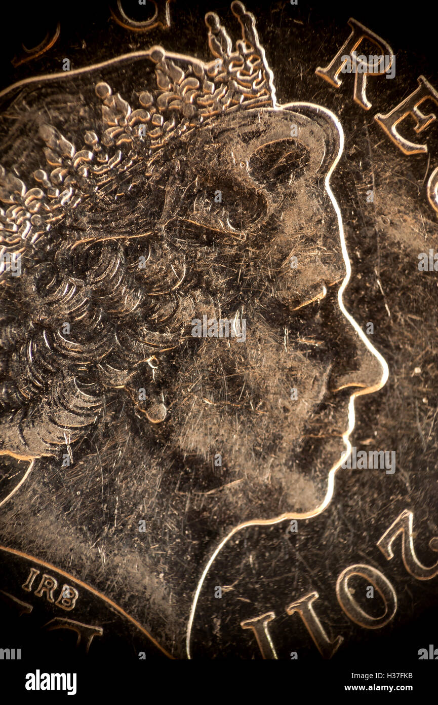 Ripresa macro di un Britannico moneta decimale Foto Stock