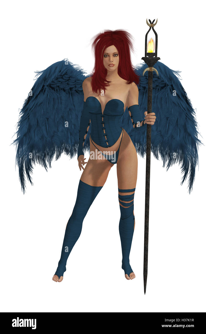 Blue Winged Angel con i capelli rossi Foto Stock