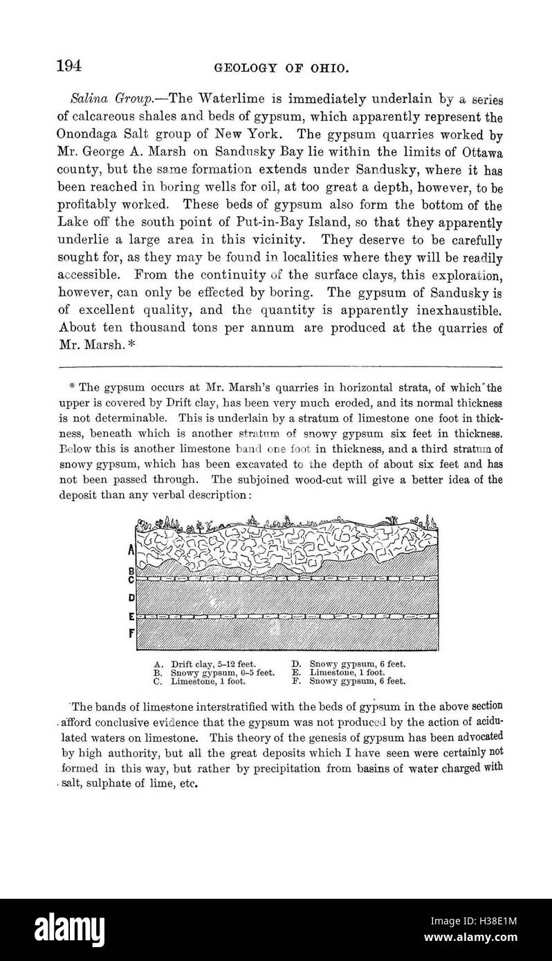 Questa pagina presenta i risultati del Geological Survey of Ohio, concentrandosi sulle formazioni geologiche dello stato, le risorse minerali e l'uso del territorio. Fornisce informazioni sulla storia geologica dell'Ohio e sullo sviluppo delle sue risorse naturali. Foto Stock