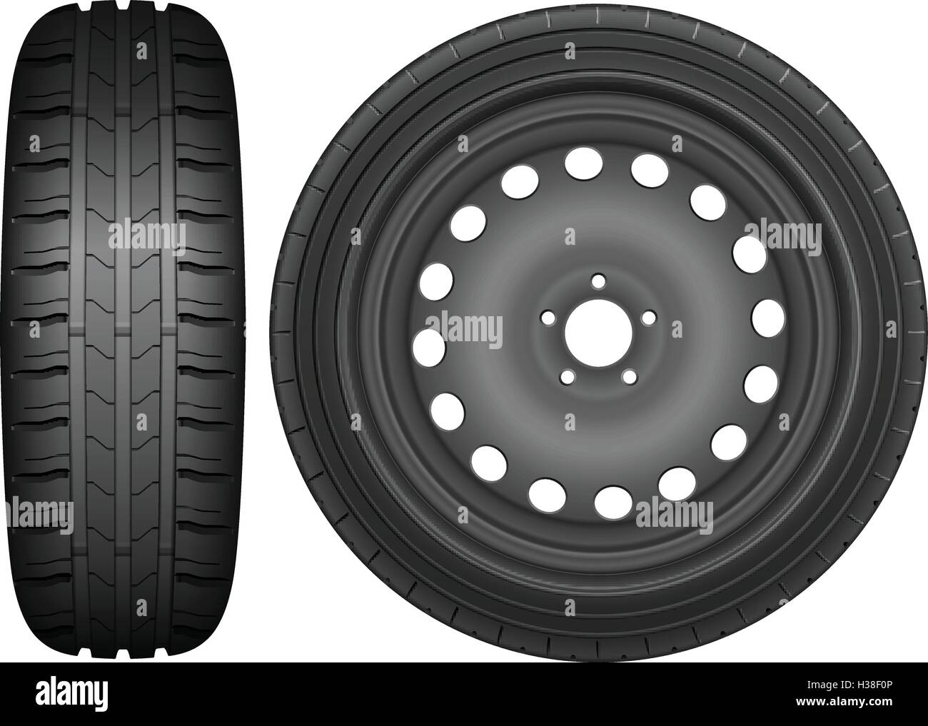 Auto ruota pneumatico su uno sfondo bianco. Illustrazione Vettoriale