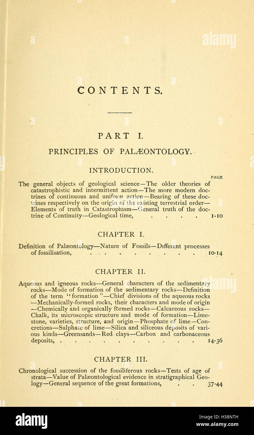 Questo testo delinea la storia geologica e biologica della Terra, descrivendo i principali eventi nel suo sviluppo, dalla formazione del pianeta all'ascesa della vita. Foto Stock