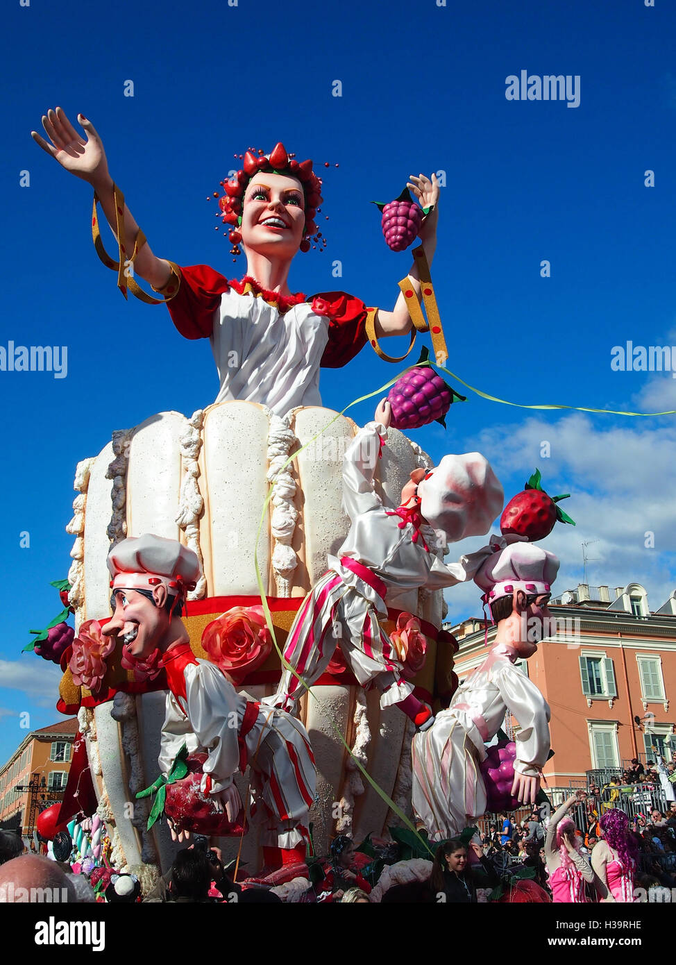 Il galleggiante regina del Carnevale di Nizza per il cento trentesimo anniversario nel 2014 Foto Stock