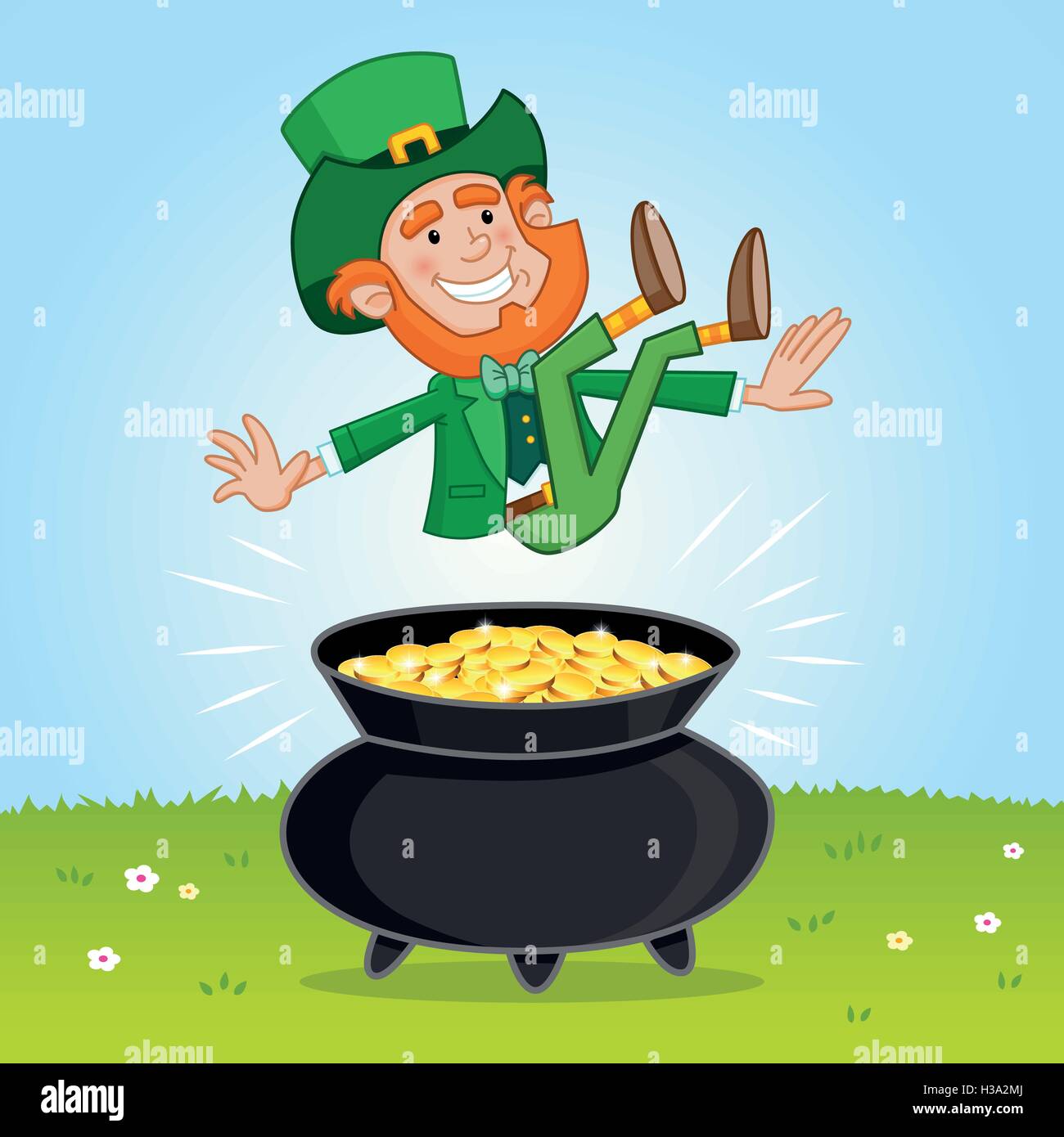 Leprechaun e la sua pentola d'Oro Illustrazione Vettoriale