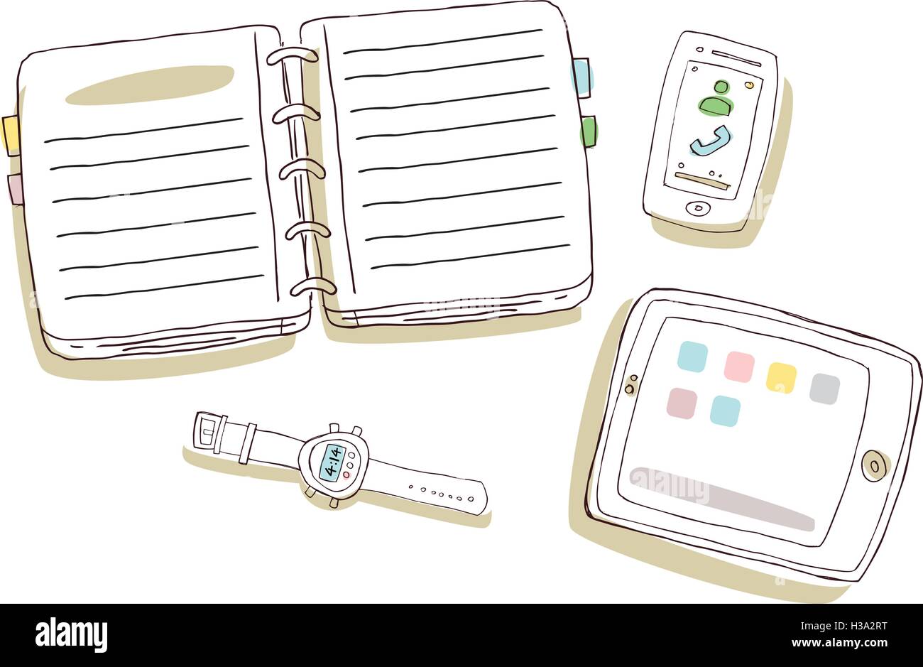 Vista dall'alto di sfondo scrivania Illustrazione Vettoriale