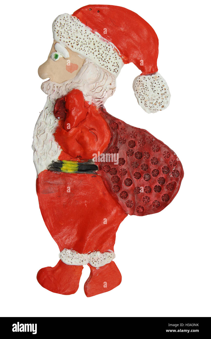 Santa Claus. artigianato da argilla. la creatività dei bambini. sfondo bianco, argilla arte, padre frost, babbo natale, artigianato dal cl Foto Stock