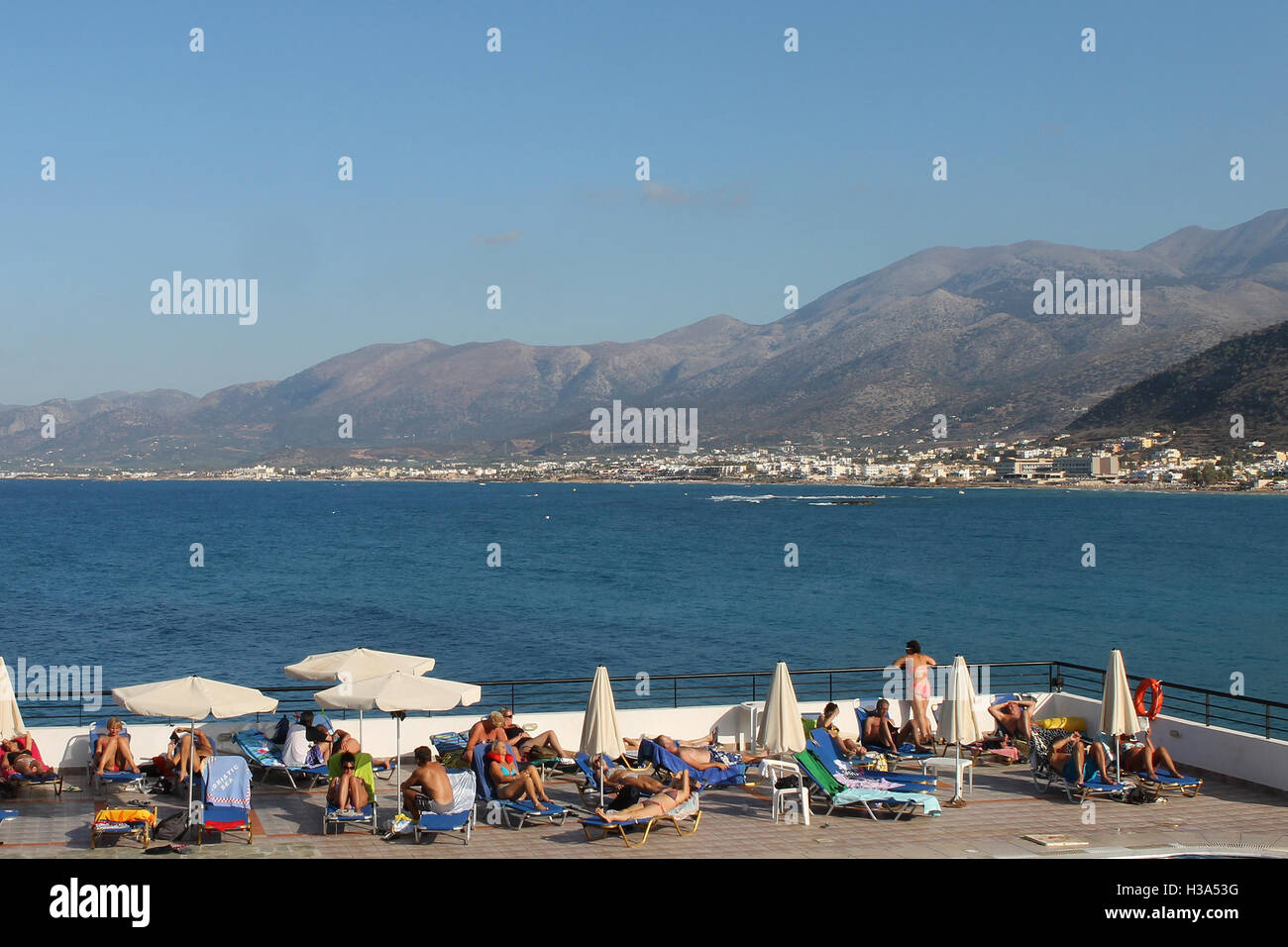 Viste di Stalis Stalida Creta Grecia Foto Stock