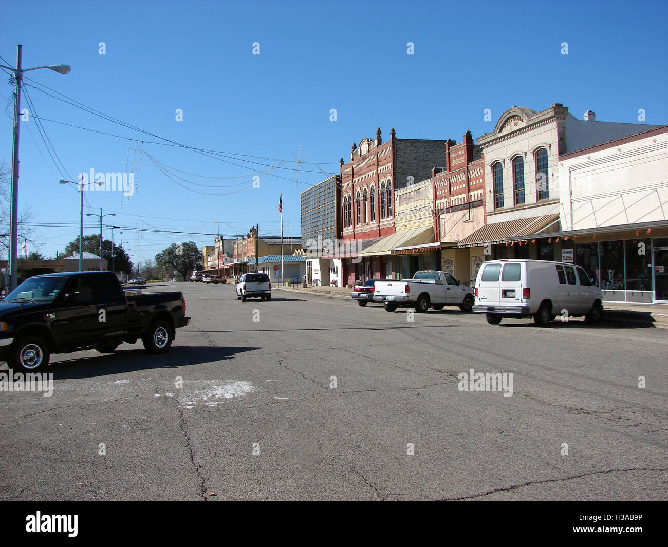 La strada principale di Schulenburg, TX. Foto Stock