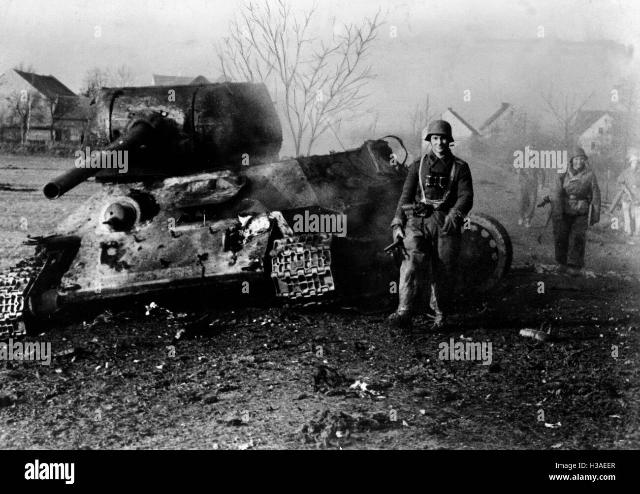 Allettate T-34 durante i combattimenti in Slesia, 1945 Foto Stock