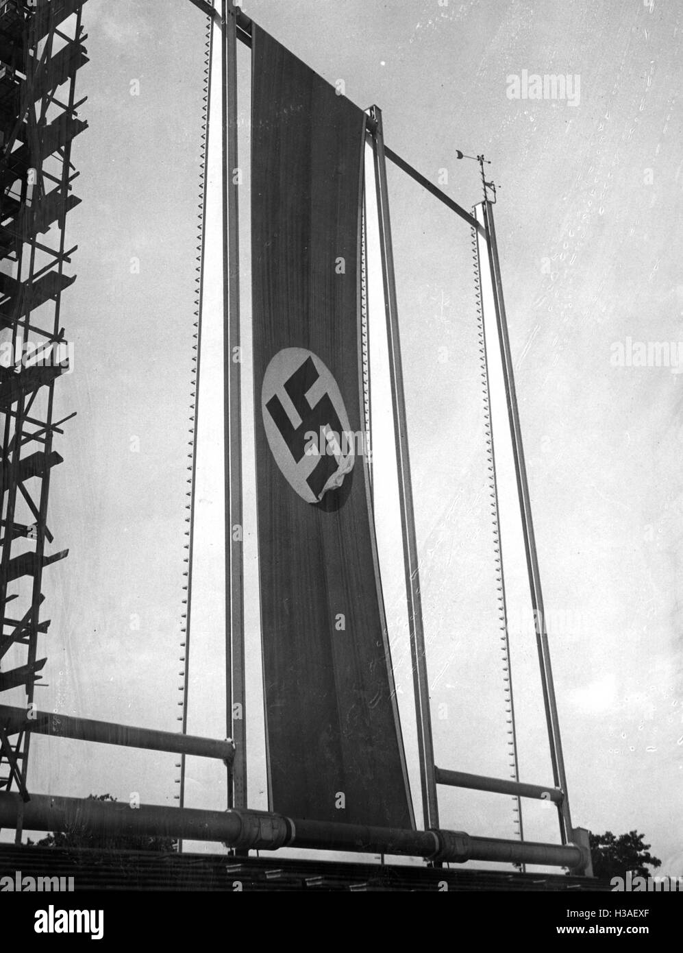 Svastica bandiera su il partito nazista Rally motivi a Norimberga, 1936 Foto Stock