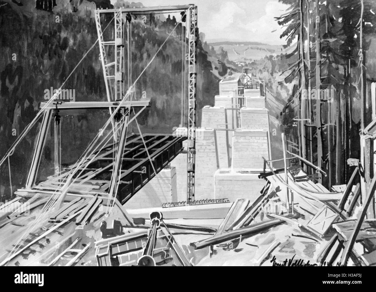 Dipinto di Ernst Vollbehr: Rohrersreuth Bridge, 1939 Foto Stock