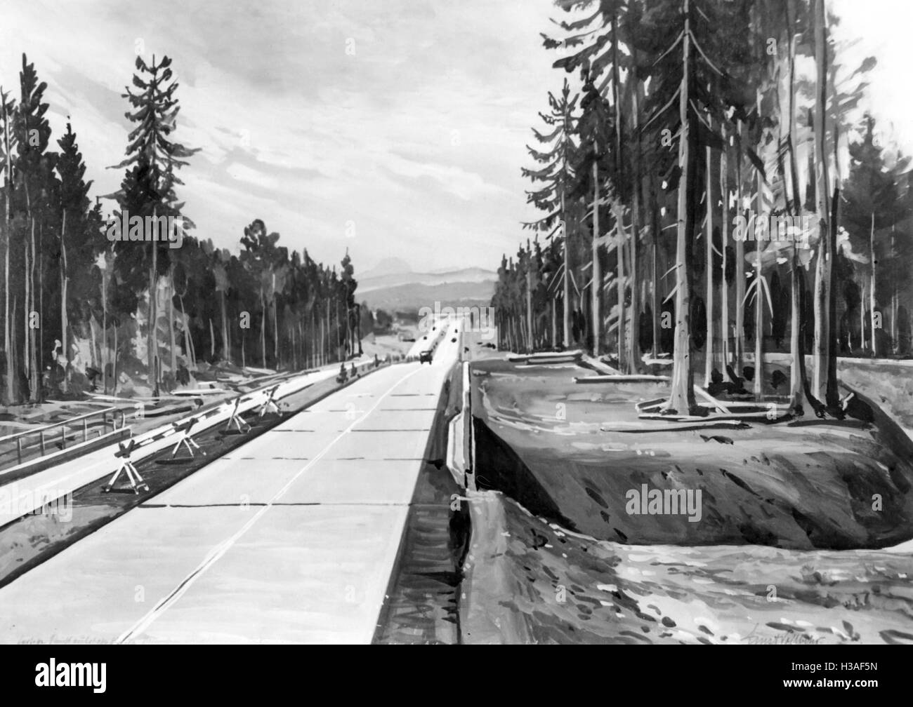 Dipinto di Ernst Vollbehr: Reichsautobahn percorso, 1939 Foto Stock