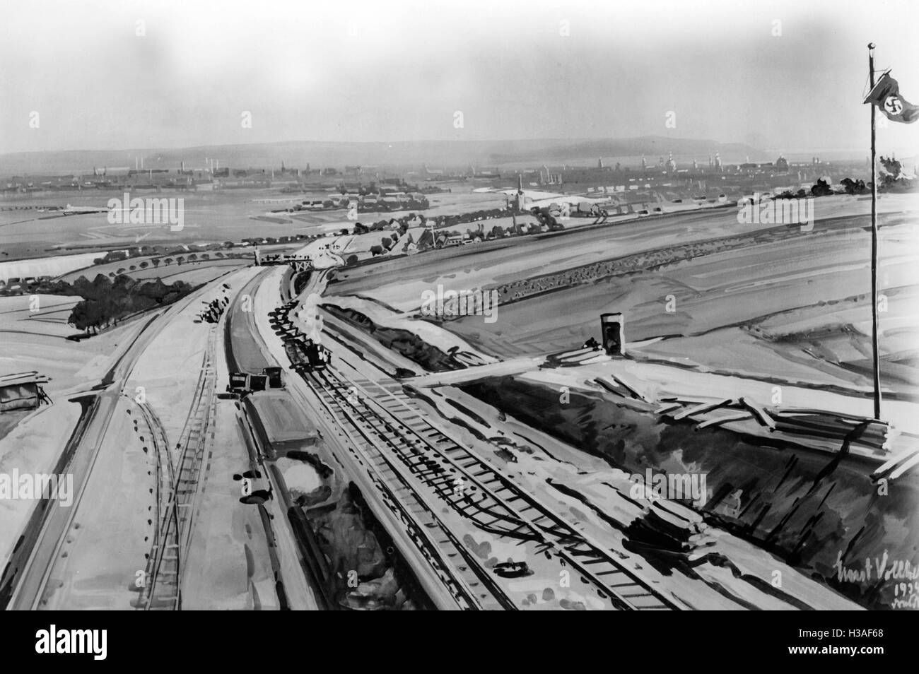 Dipinto di Ernst Vollbehr: autostrada sito in costruzione a Dresda Foto Stock
