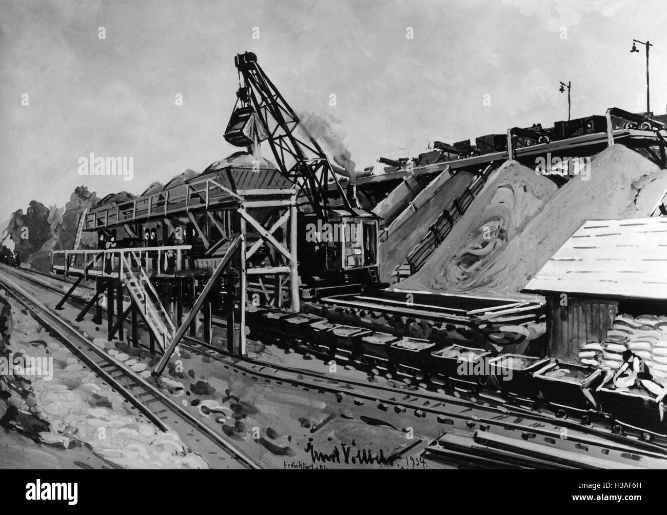 Dipinto di Ernst Vollbehr: la stazione Frankfurt-Goldstein, 1935 Foto Stock