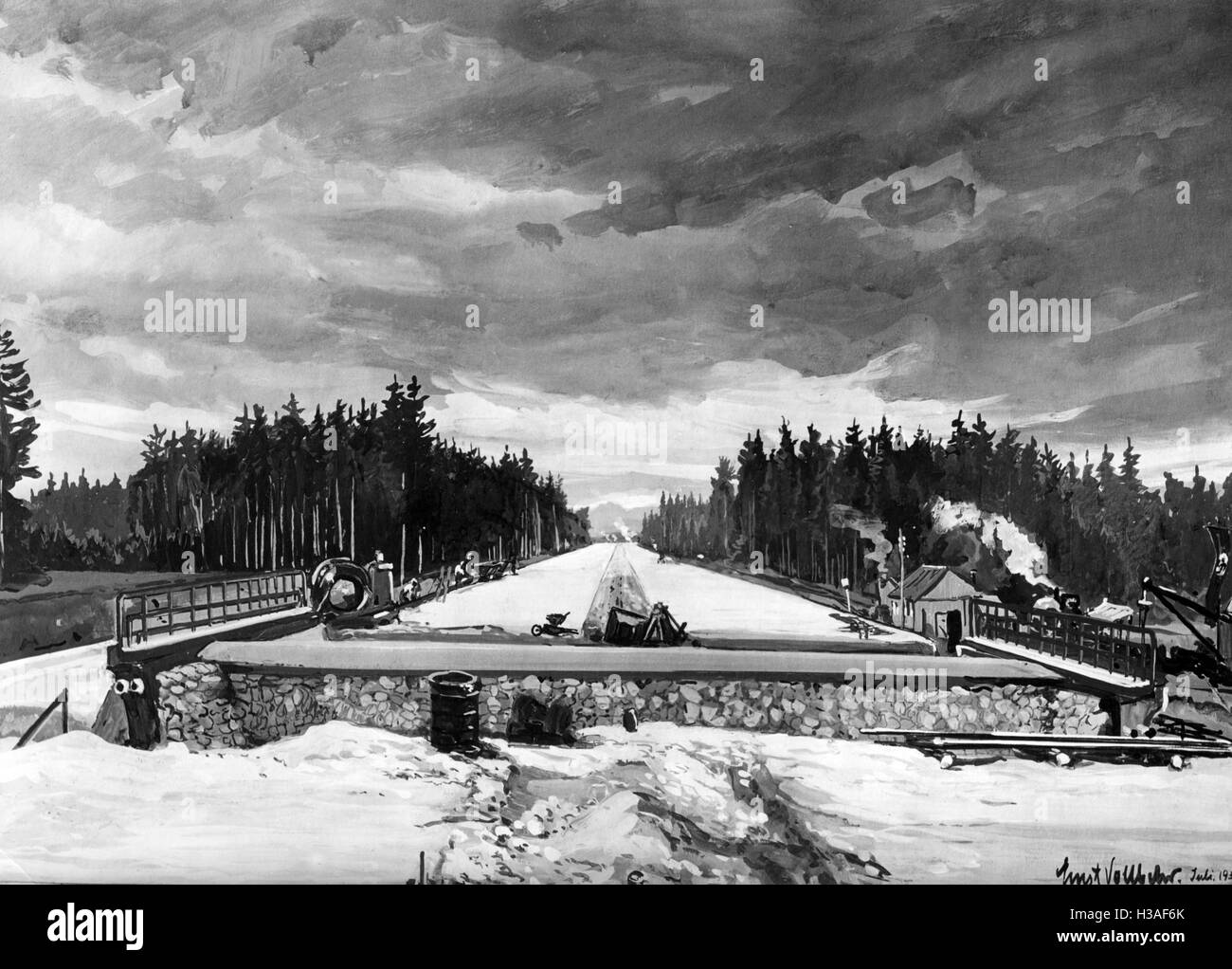 Dipinto di Ernst Vollbehr: autostrada sito in costruzione a Monaco di Baviera, 1935 Foto Stock