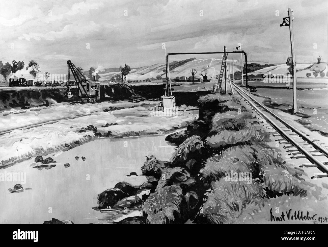 Dipinto di Ernst Vollbehr: Autobahn sito in costruzione presso il Randow, 1935 Foto Stock
