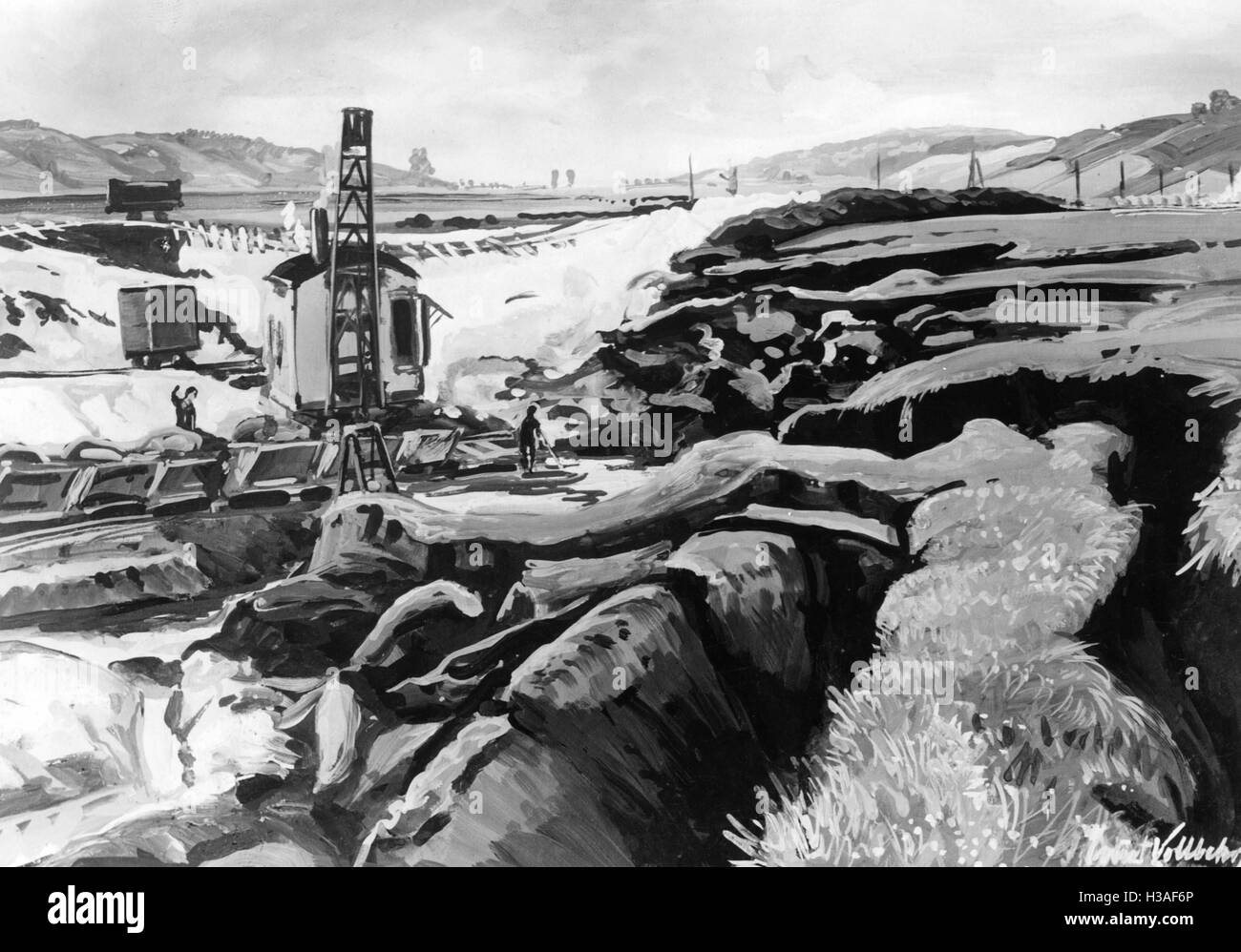 Dipinto di Ernst Vollbehr: autostrada sito in costruzione nel Randowbruch, 1935 Foto Stock