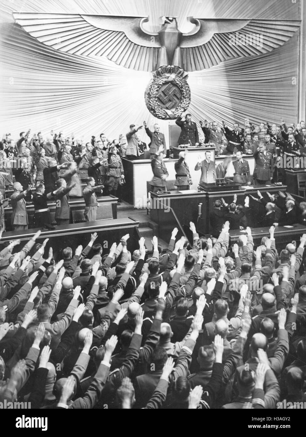 Discorso di Hitler prima del Reichstag nel Kroll Opera House a Berlino, 1939 Foto Stock