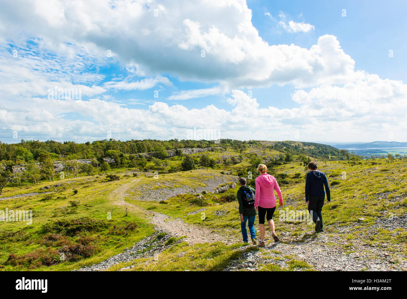 Walkers sul Whitbarrow cicatrice nel sud del distretto del Lago Foto Stock