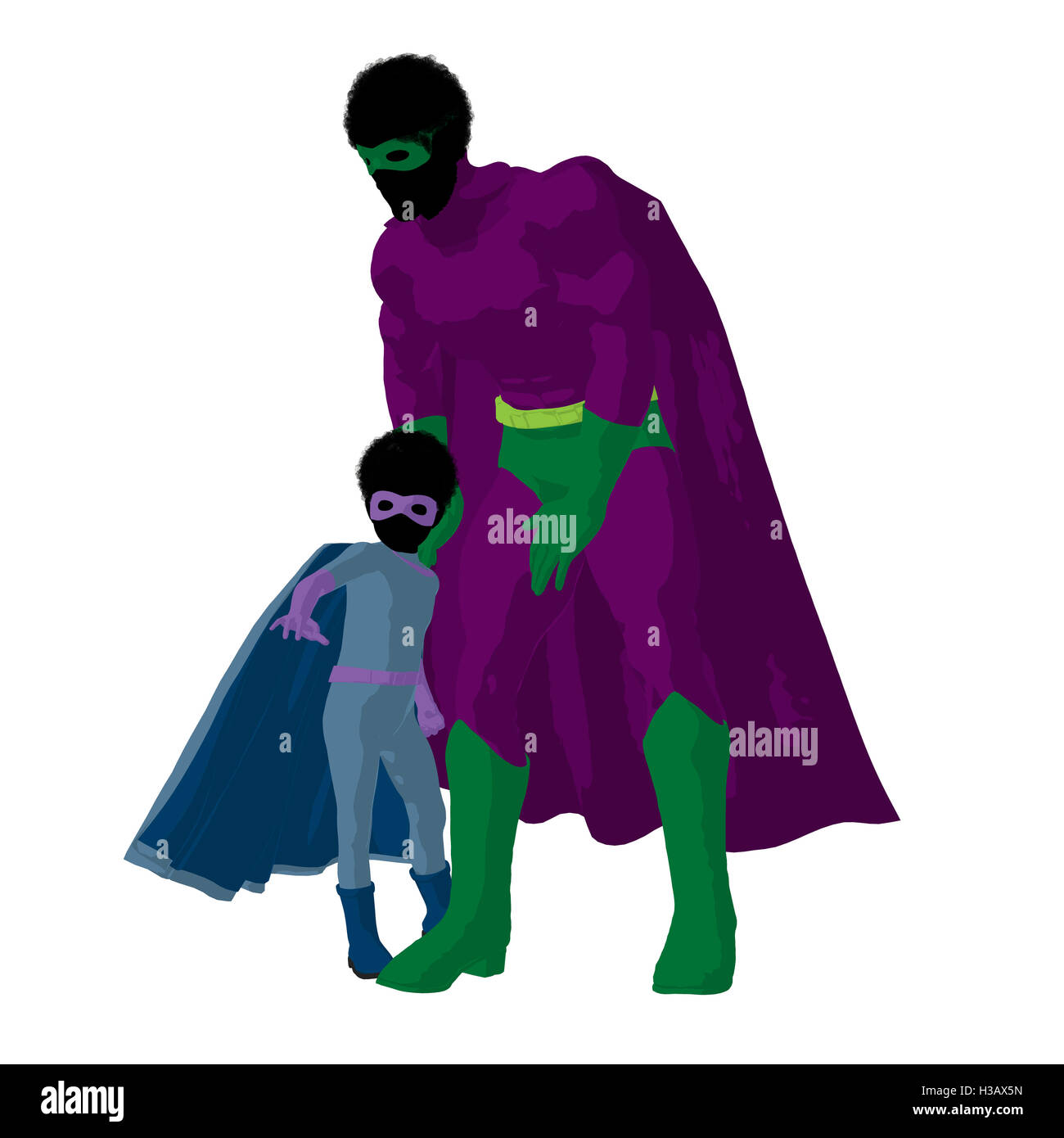 African American super eroe papà illustrazione Silhouette Foto Stock