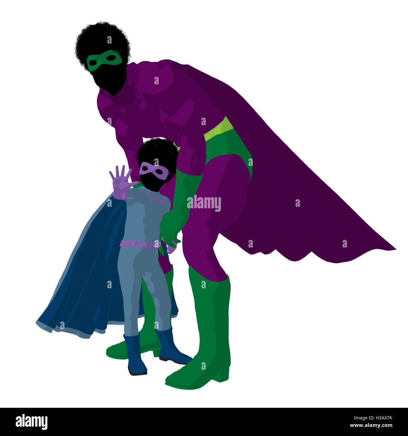 African American super eroe papà illustrazione Silhouette Foto Stock