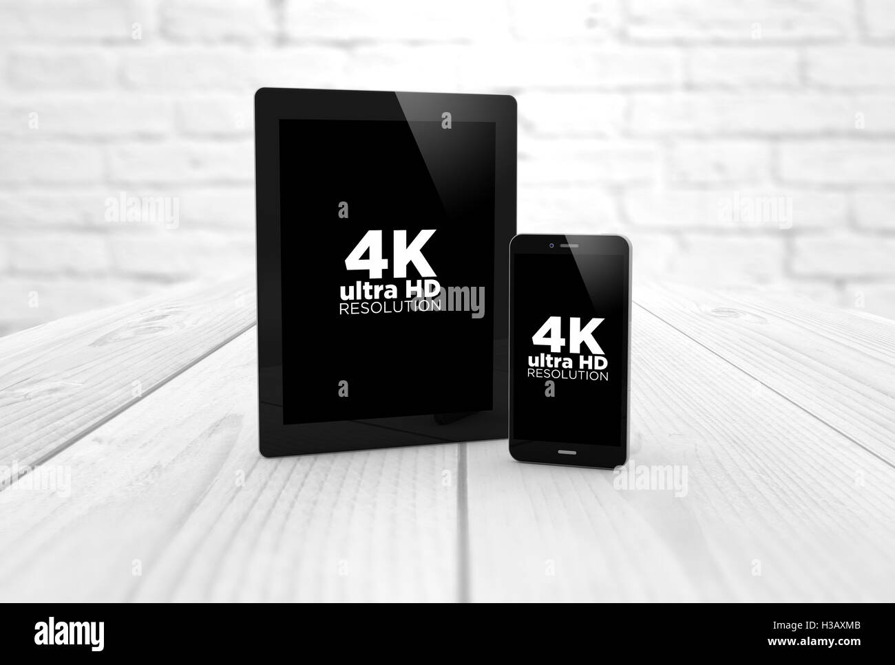 Digital generato tablet e smartphone 4k ultra HD con risoluzione schermo. Tutti i grafici dello schermo sono realizzati fino Foto Stock