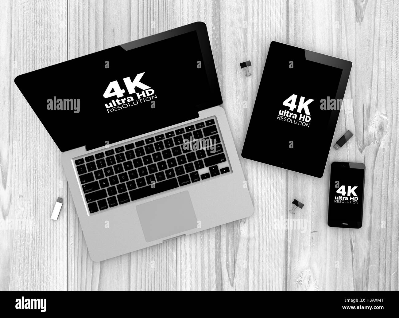 Concetto di tecnologia: Dispositivi witn 4k Ultra risoluzioni HD schermi. Tutti i grafici sono fatti. Foto Stock