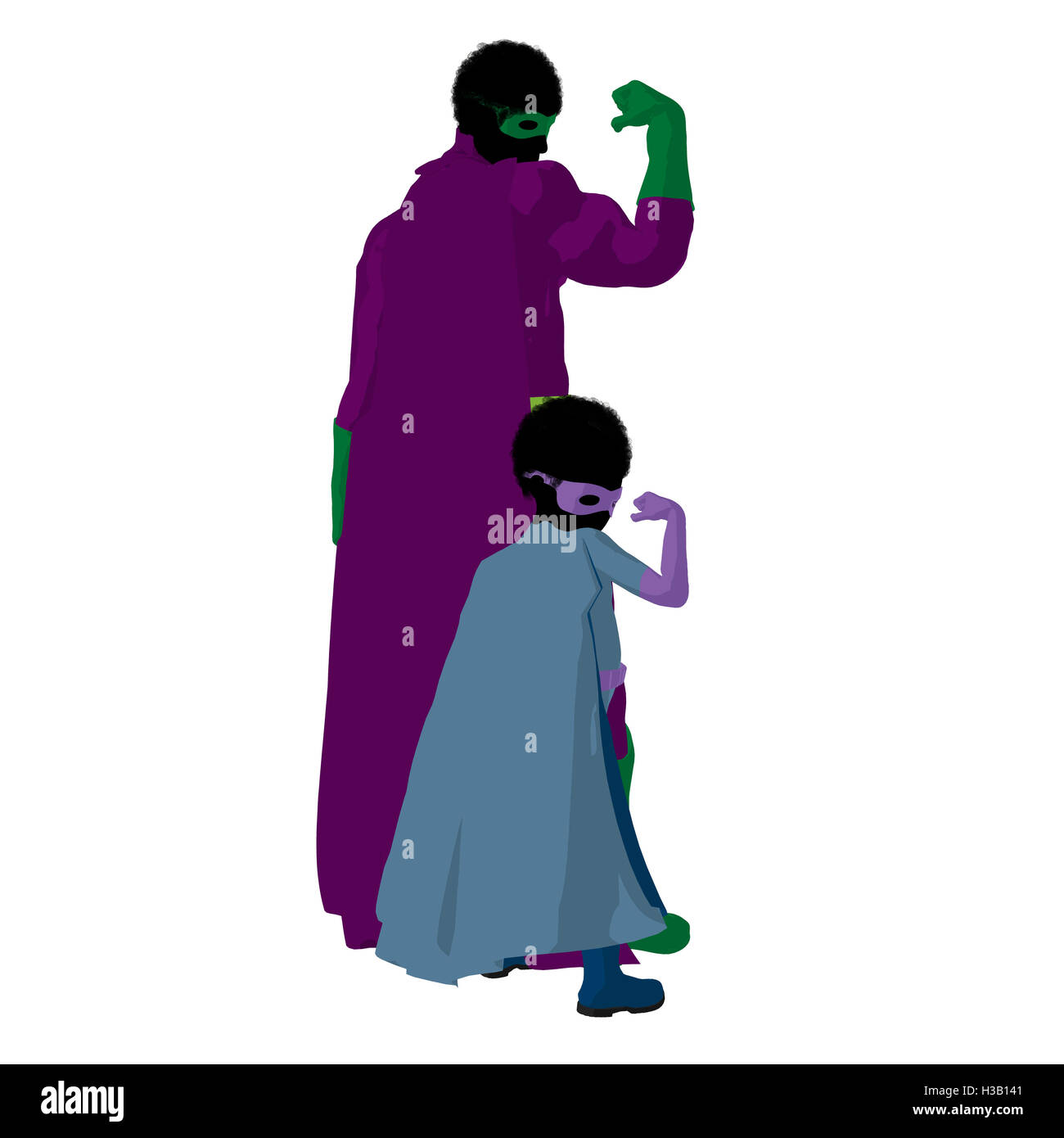 African American super eroe papà illustrazione Silhouette Foto Stock