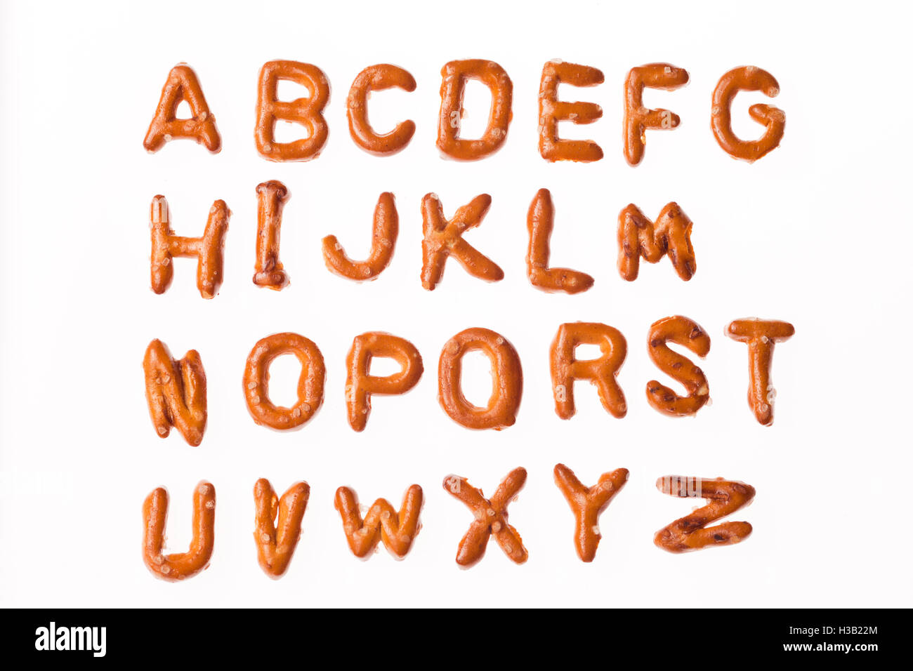 Alfabeto pretzel lettera di caratteri font spuntini Foto Stock