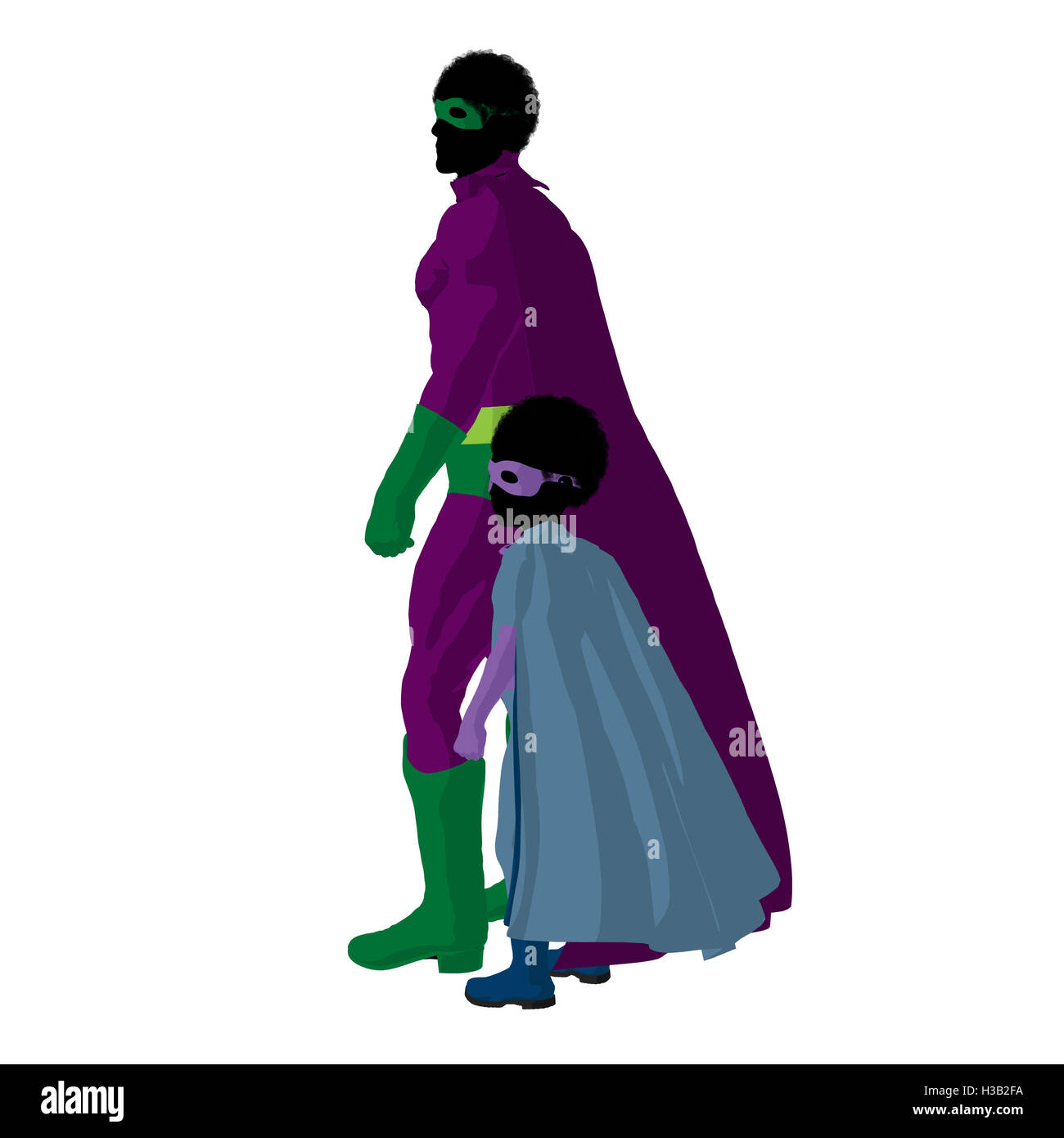 African American super eroe papà illustrazione Silhouette Foto Stock
