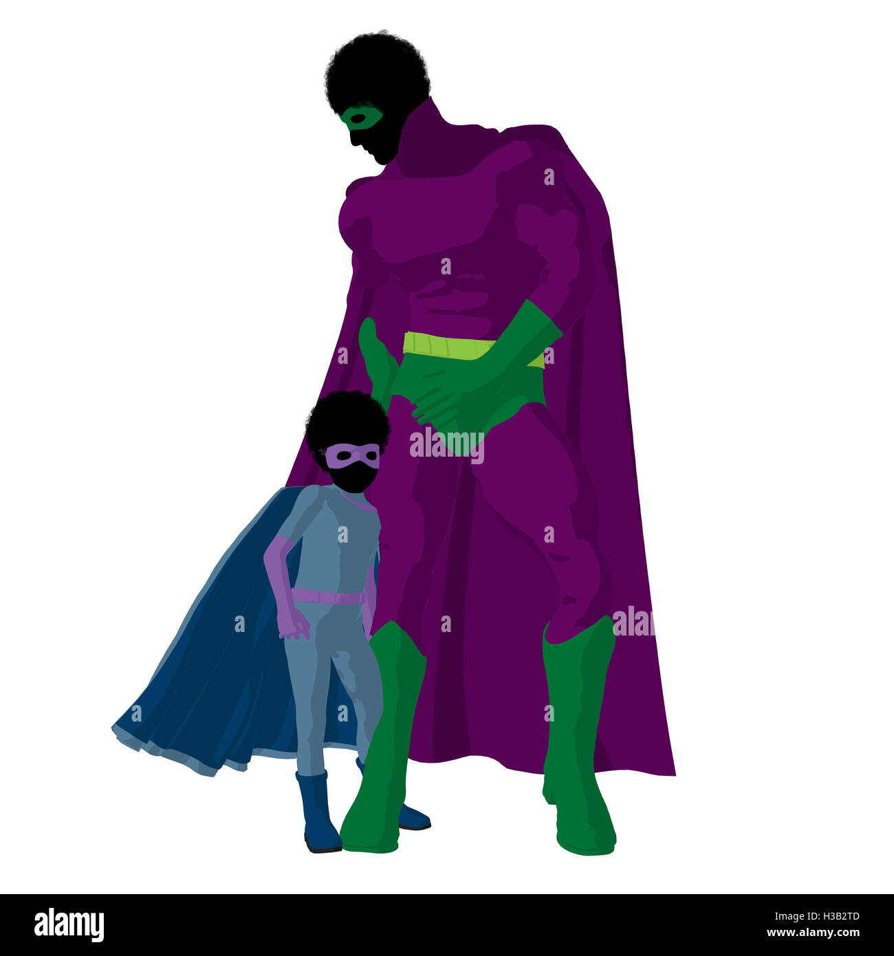 African American super eroe papà illustrazione Silhouette Foto Stock