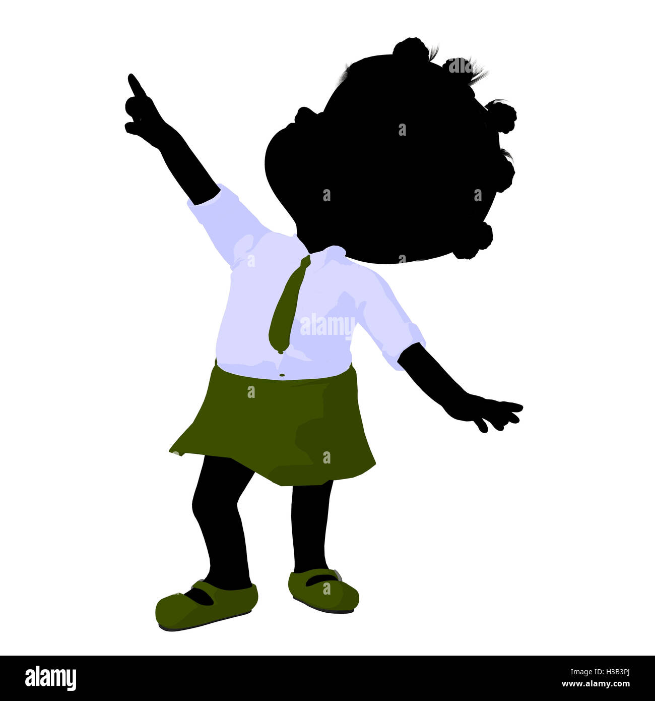 Poco African American School girl illustrazione Silhouette Foto Stock