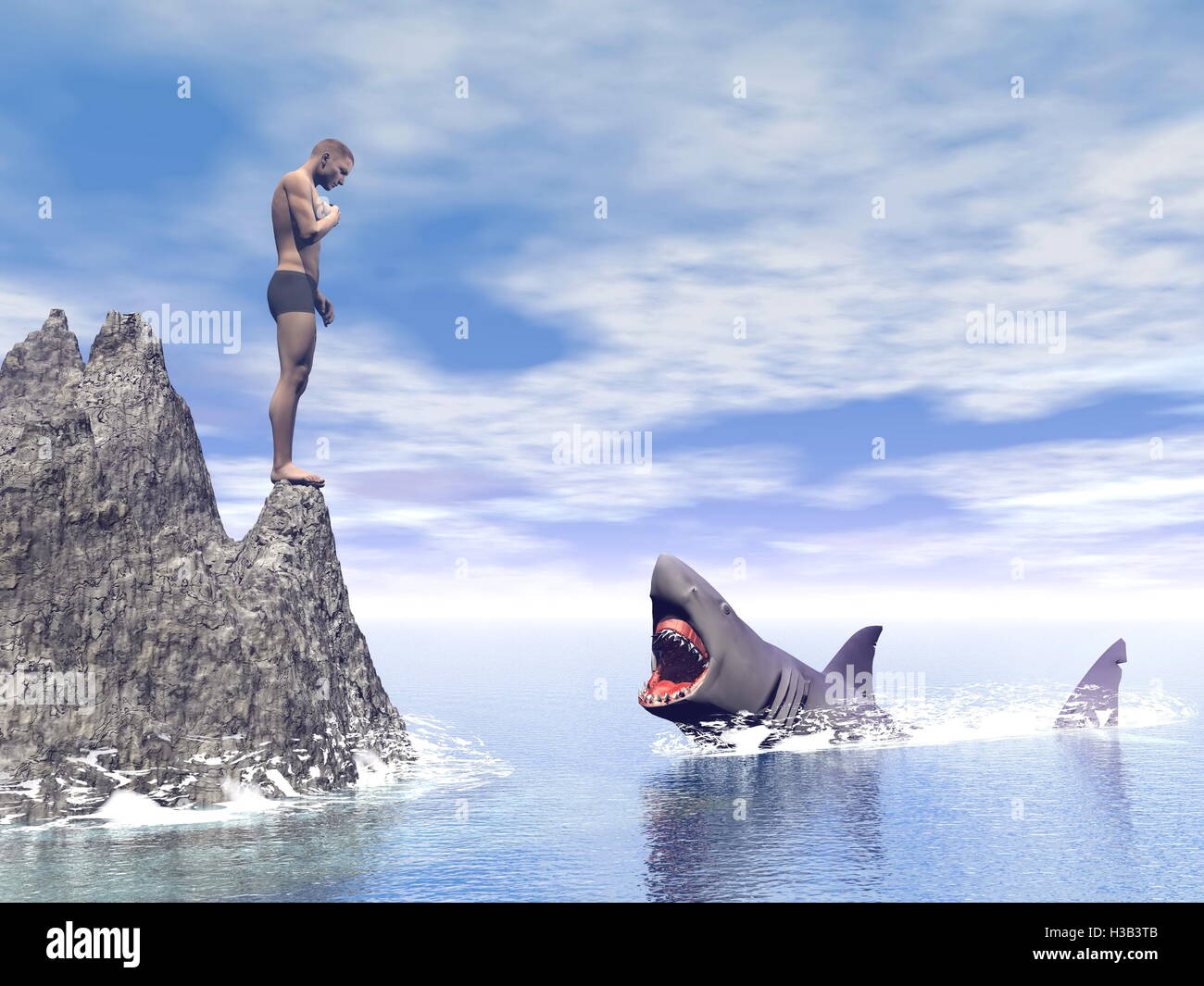 Attacco di squalo - 3D render Foto Stock