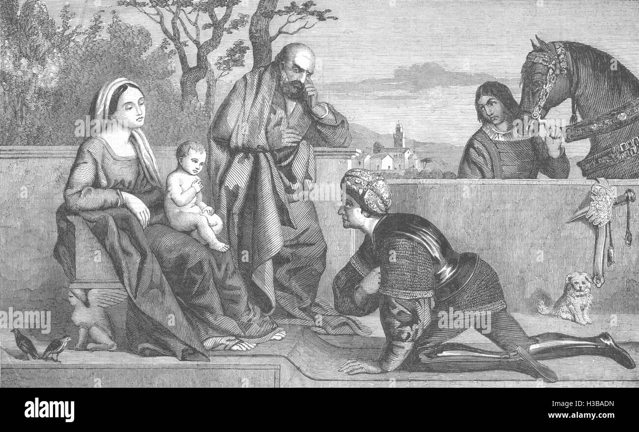 La Bibbia un guerriero adorare il Bambino Gesù 1853. Il Illustrated London News Foto Stock