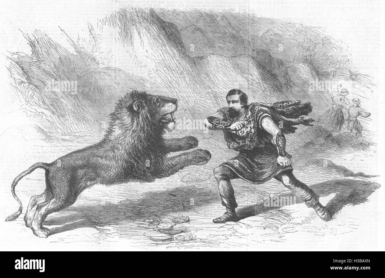 Theatre Crockett, Lion-Tamer, eseguendo con la sua i Lions al Astley's 1861. Il Illustrated London News Foto Stock