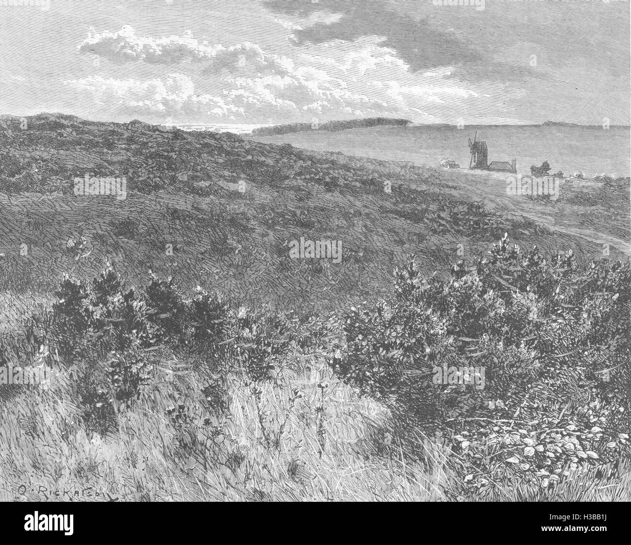 Paesaggi calma e pace profonda su questo alto wold. Rickatson. Mulino a vento 1884. Il Illustrated London News Foto Stock