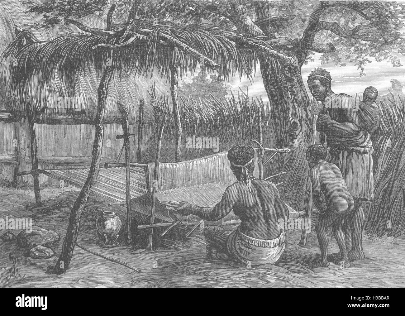 AFRICA telaio nativo a Manganya, East Africa centrale 1881. Il Illustrated London News Foto Stock