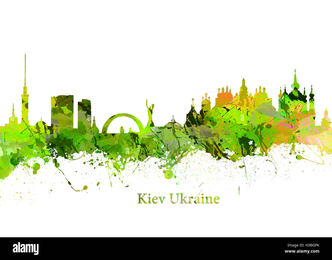 Acquerello stampa di arte dello Skyline di Kiev - Ucraina Foto Stock