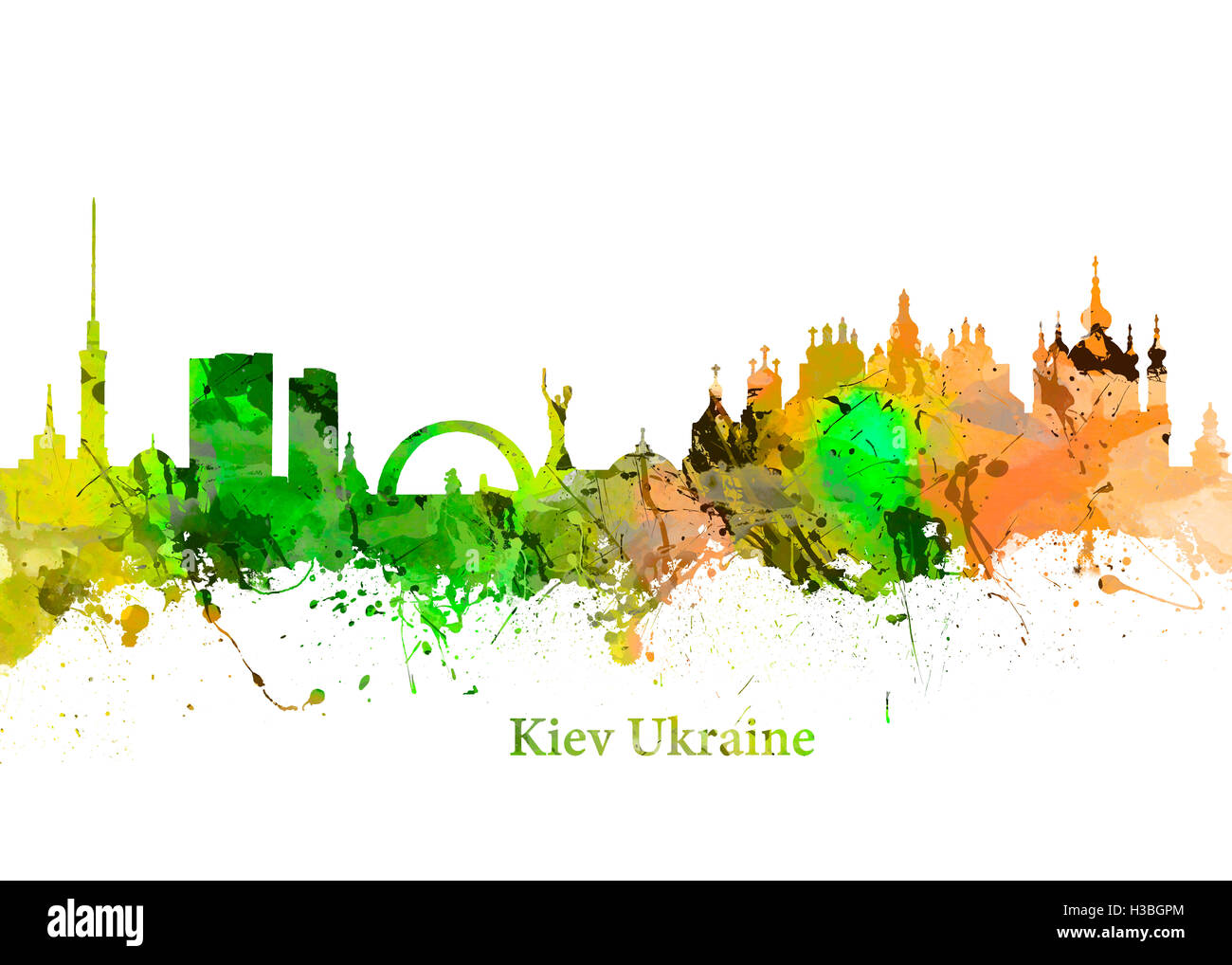 Acquerello stampa di arte dello Skyline di Kiev - Ucraina Foto Stock