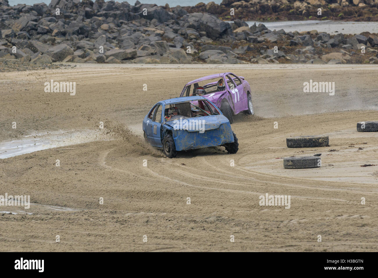 Vazon bay, Guernsey UK-18 Settembre 2016: Guernsey ciclo motore Automobile Club sabbia LBG racing a bassa marea a Vazon Bay, Guernsey, Ch Foto Stock