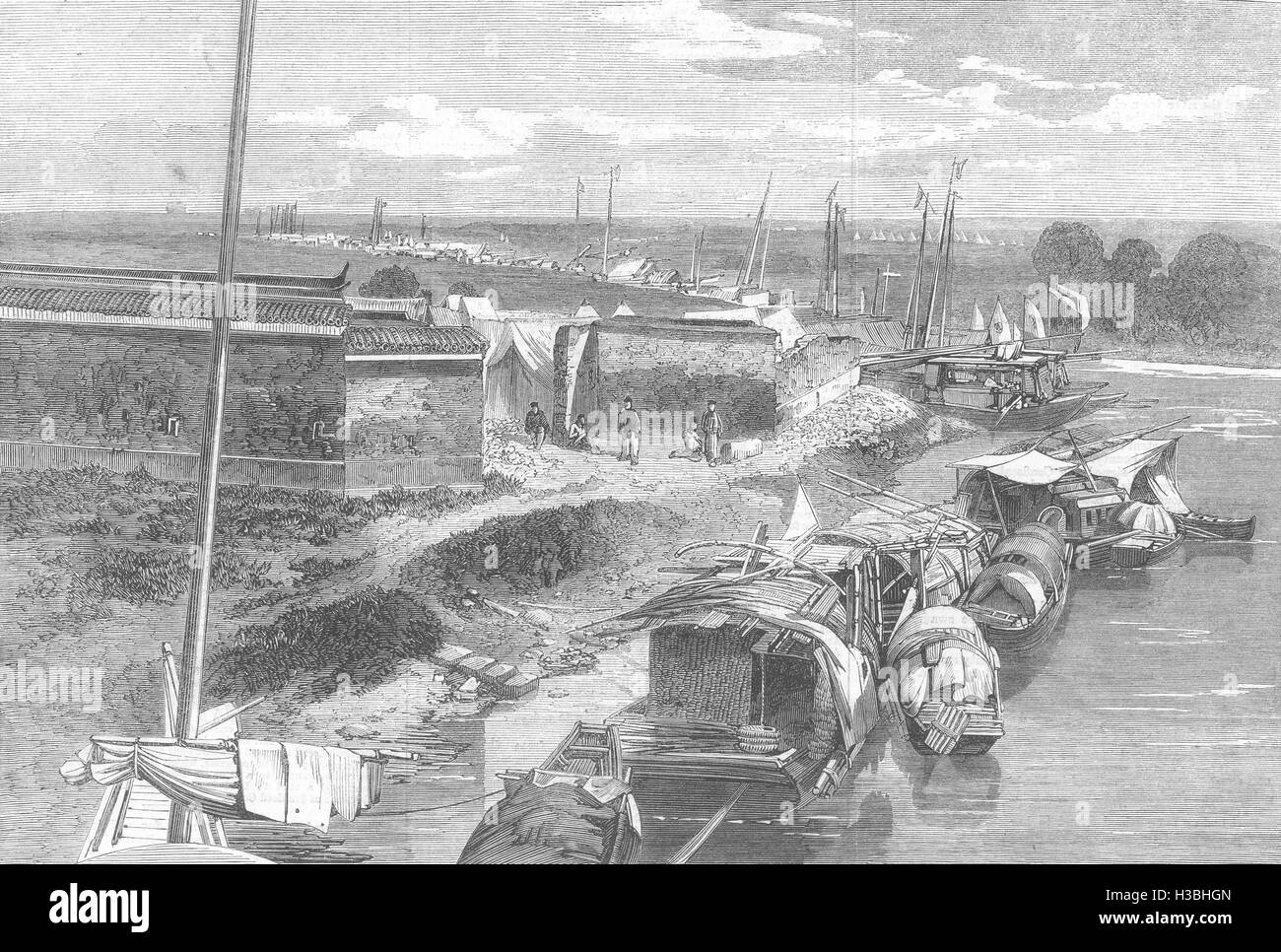 NINGBO ponte 2 miglia, città britanniche, francesi Imperial accampamenti 1862. Il Illustrated London News Foto Stock