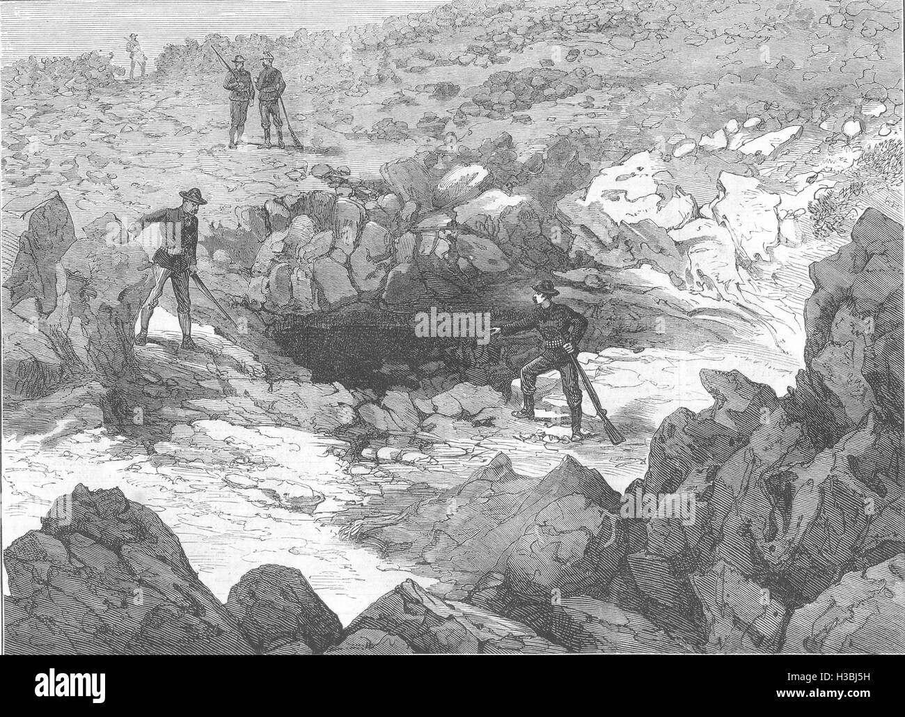 CALIFORNIA Ingresso al capitano Jack's cave 1873. Il Illustrated London News Foto Stock