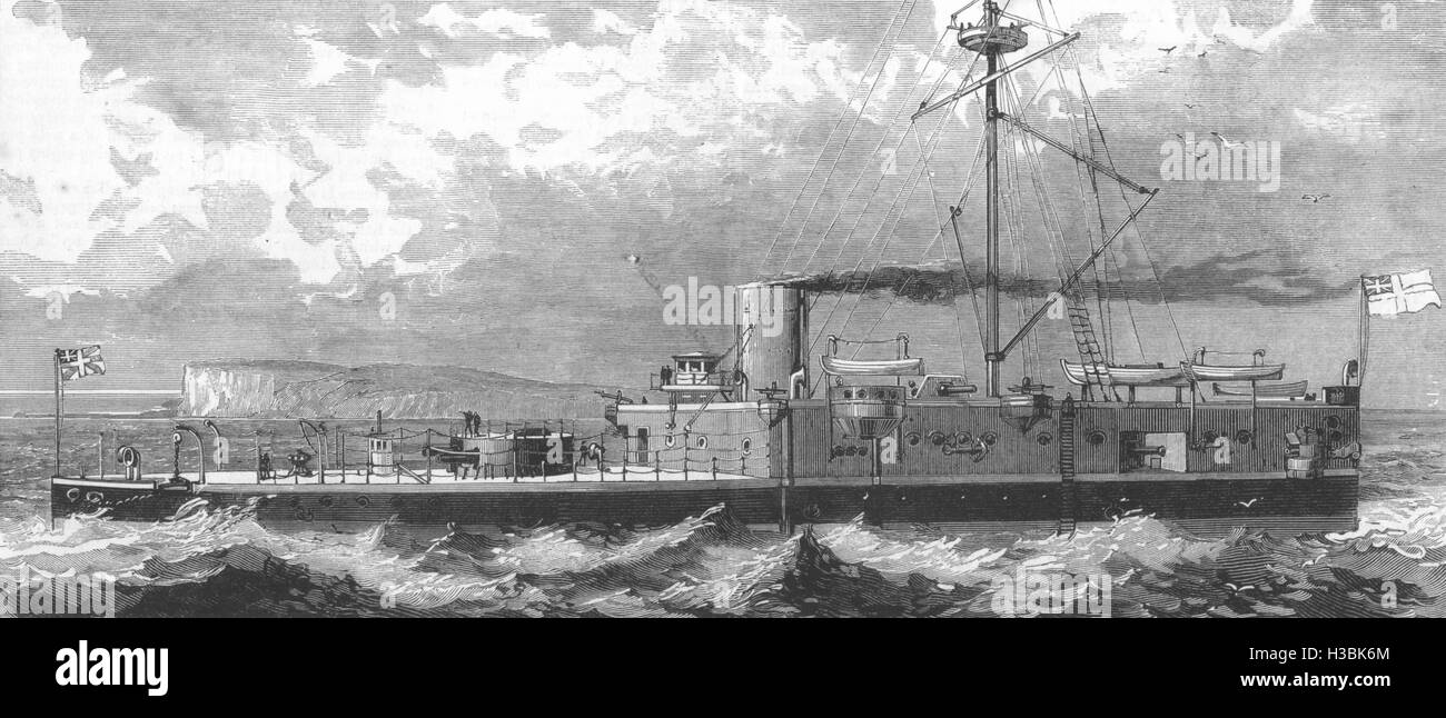 MILITARIA il nuovo acciaio blindata di Torretta-nave, H M S conquistatore 1883. Il grafico Foto Stock