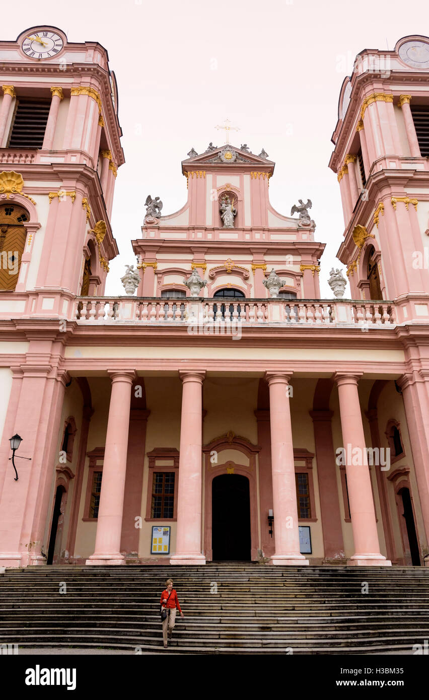 La facciata anteriore e ingresso al Gottweig chiesa abbaziale. Foto Stock