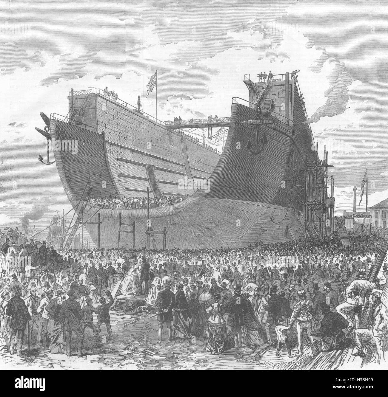 BERMUDA 1° tentativo di lanciare floating-dock a North Woolwich 1868. Il Illustrated London News Foto Stock