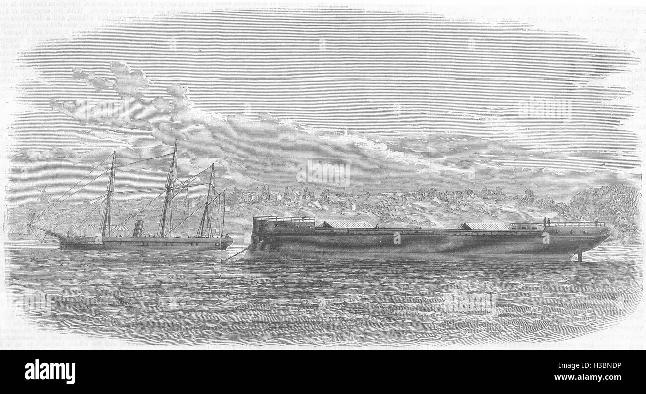 LIVERPOOL Steam-Ram El Monassir al di ancoraggio cannoniere astore, Mersey c1863. Il Illustrated London News Foto Stock