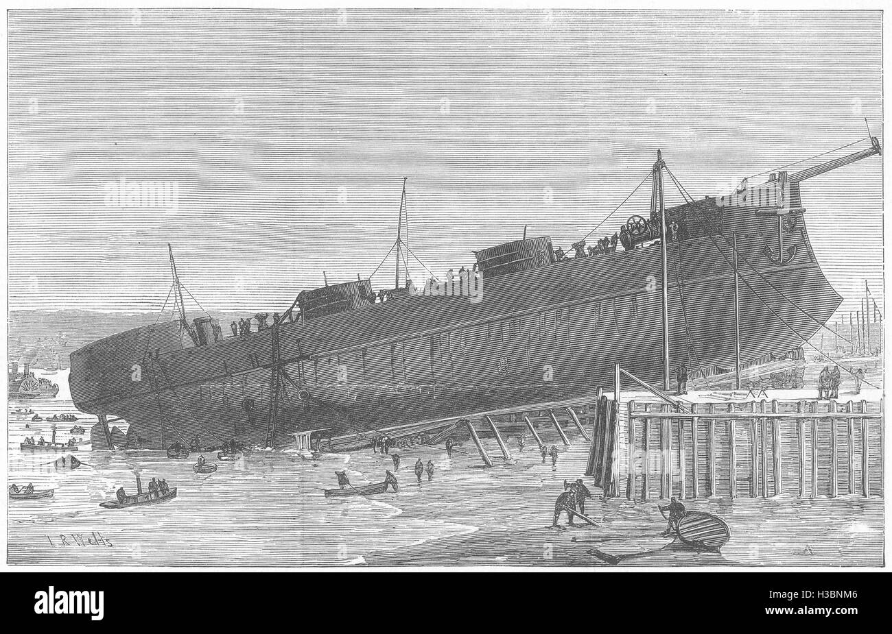 Londra Independencia, nave brasiliana, post tentativo di lancio al Blackwall 1874. Il Illustrated London News Foto Stock