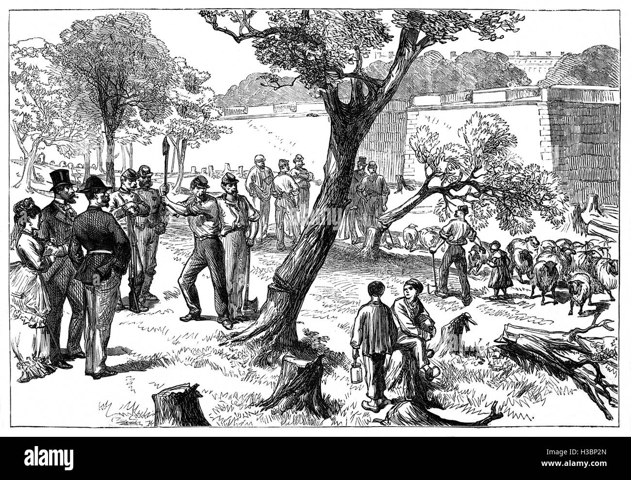 Il Bois de Boulogne è un'area forestale situato a ovest della città di Parigi. Gli alberi sono stati abbattuti per proteggere Parigi durante la guerra Franco-Russian nel 1870. Foto Stock